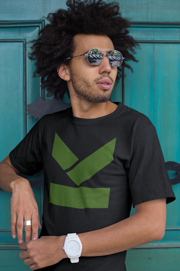 Kodish short sleeve T-shirt in black with limited edition green printed logo.