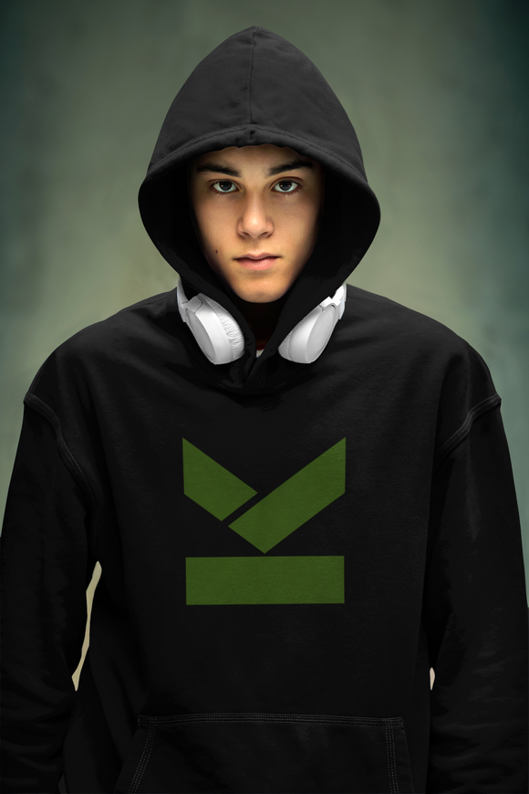 100% Organic Cotton pullover hoodie with hidden side pockets. Limited edition with Printed Green logo