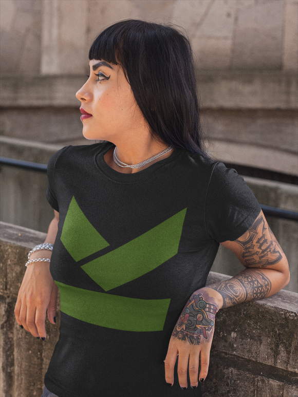 Women's short sleeve T-shirt in black and navy with Green limited edition printed logo